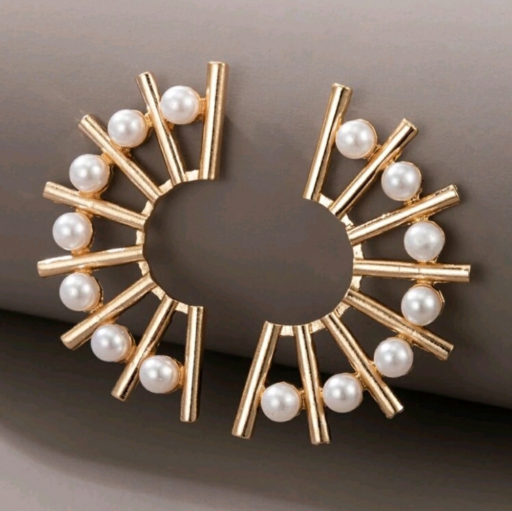Gold Faux Pearl Earrings